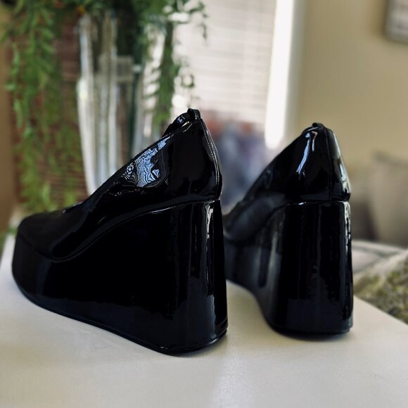 NEW🔥 Retro Faux Patent Leather Platform Wedge Heel Shoes Ankle Strap Closed Toe - Picture 6 of 6